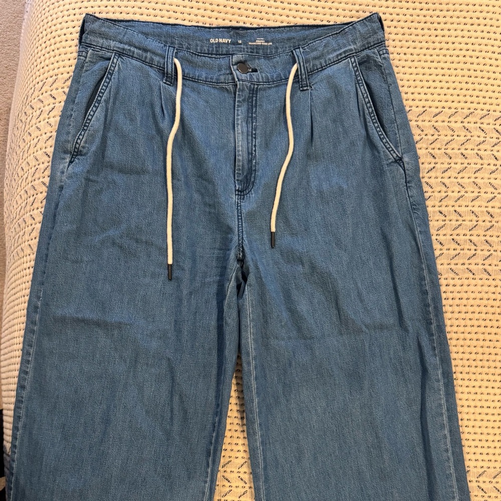 Old Navy Wife Leg Trouser Blue Jeans with Drawstring